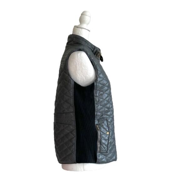 Poof Quilted Vest Deep Gray Faux Leather Quilted Knit Side Panel Pockets Small - Picture 5 of 11
